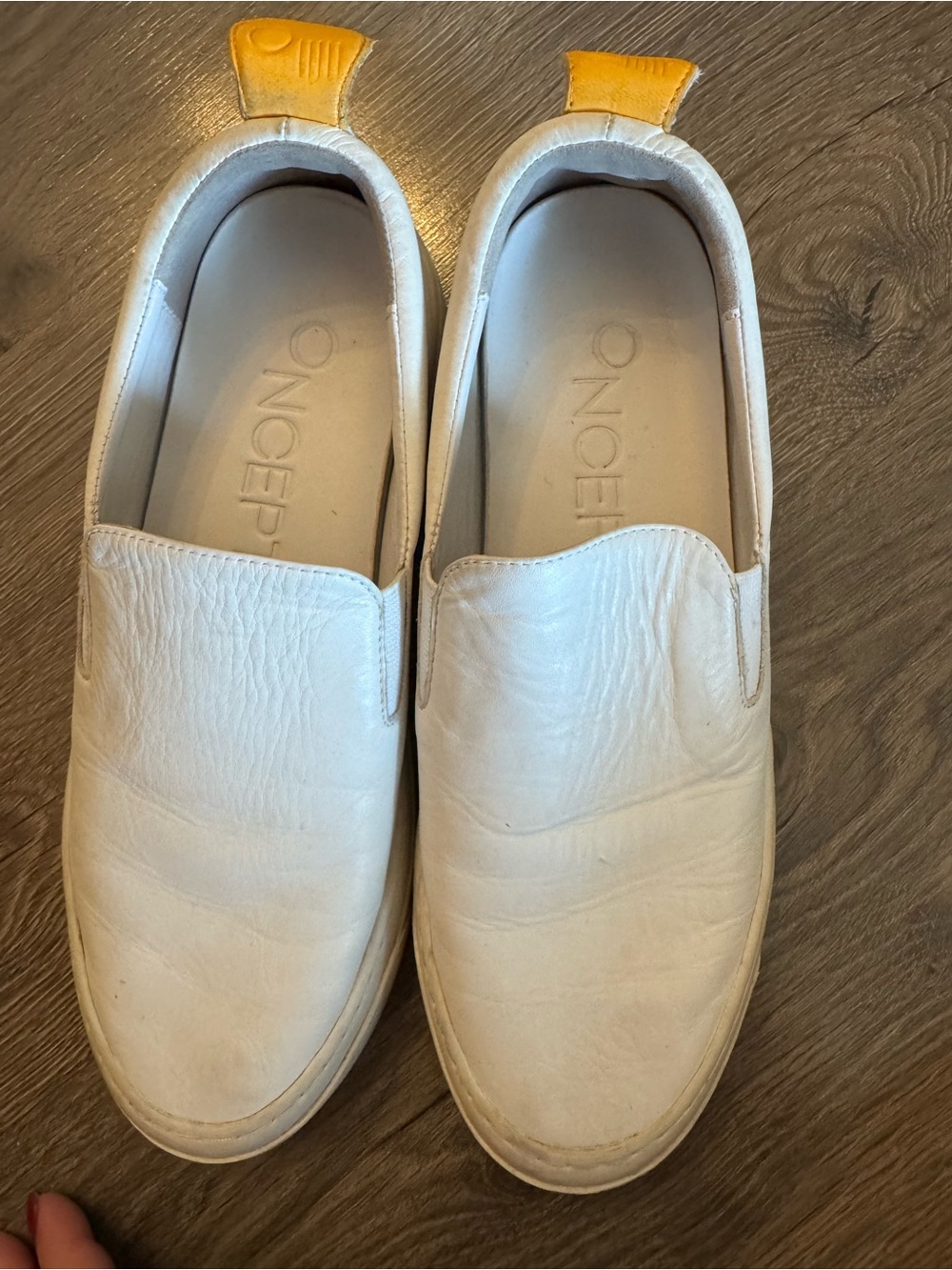 ONeill White Leather Slip-On Sneakers with Yellow Heel Tab